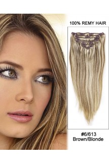 26” 9pcs Straight 100% Remy Hair Clip in Extensions #6/613 Brown/Blonde 26” 9pcs Straight 100% Remy Hair Clip in Extensions #6/613 Brown/Blonde